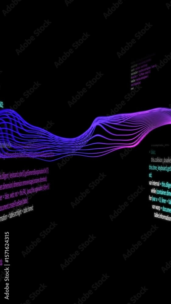 Poster animation of digital data processing over mesh of connections on black background