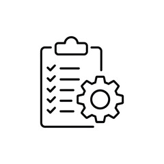 Checklist with gear line icon vector isolated on white background. gear, setting, task list, clipboard line icon vector