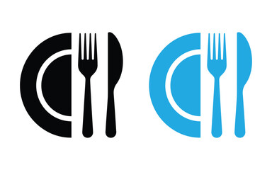 plate with fork and knife icon vector isolated on white background