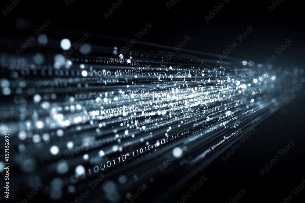 Fototapete abstract background illustrating dynamic movement of binary data, representing technology and creati