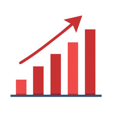 Red bar graph with upward trending arrow isolated on transparent background