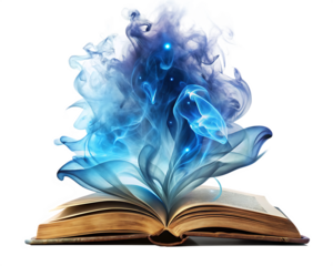  magic book with blue magical smoke isolated on white background PNG, AI GENERATED
