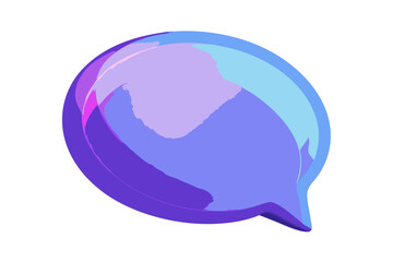 glossy purple and blue abstract speech bubble icon isolated on white background.