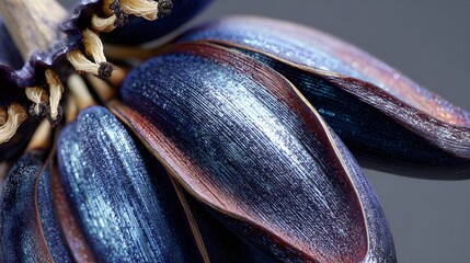 Ultra-detailed hyper-realistic image of a Javanese Blue Banana with vibrant natural lighting and intricate peel textures in a tropical setting, evoking a sense of freshness and organic beauty