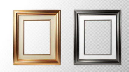 3d realistic vector icon illustration. Picture frame in gold and black. Isolated on transparent background.