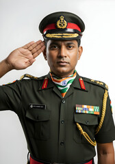 Proud Indian Soldier Saluting with Tricolor Scarf For India Independence Day Celebration