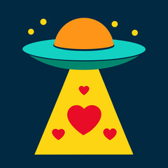 Cartoon UFO Beaming Up Hearts