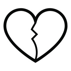 Broken heart silhouette with a clean break line design isolated on white background