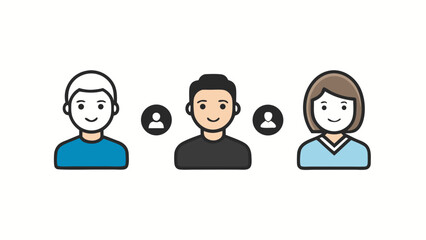 Fototapeta premium connected user avatars with plus signs showing team collaboration icons isolated on white background.