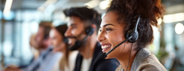 The enthusiastic team engaging in customer support from a modern office environment.