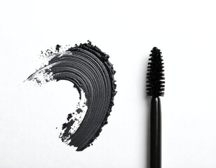 Black Mascara Swatch & Wand: Makeup Product Presentation, Cosmetic Texture, Beauty Application