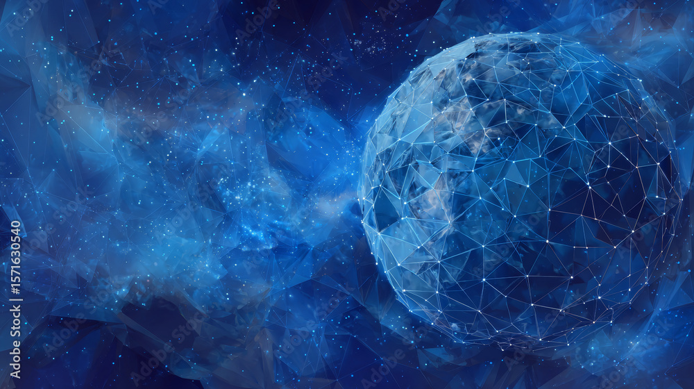 Poster abstract tech background with low poly wireframe elements. space technology background in blue. dark