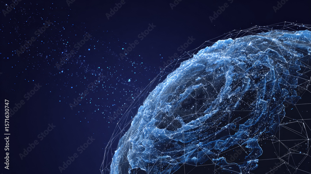 Poster abstract tech background with low poly wireframe elements. space technology background in blue. dark