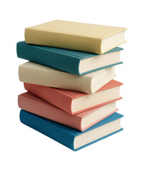 Stack of Colorful Hardcover Books, Isolated on Transparent and White Background
