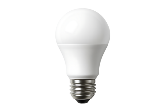 White LED Light Bulb Isolated on Transparent Background – Energy Efficient Modern Lighting Concept