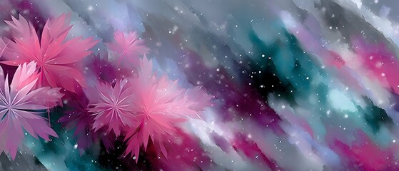 Pink flowers cosmic background, digital art, website banner