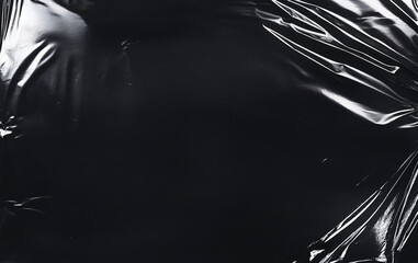 Black plastic has shiny dark wrinkled texture as backdrop design