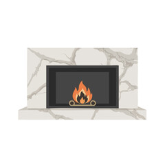 Modern Rectangular Fireplace in Marble Frame with Veined Texture, Flat Icon