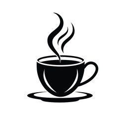 Stylized silhouette of a steaming coffee cup with a clean modern design isolated on white background