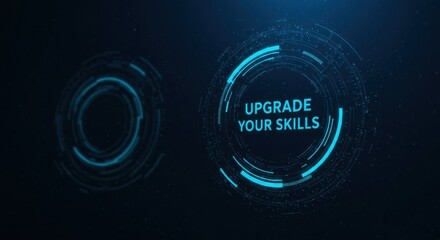 Digital interface graphic with text "Upgrade Your Skills". Online courses, training and digital education  