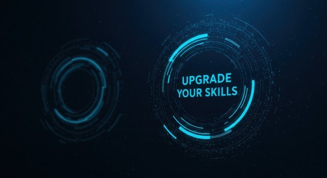 Digital interface graphic with text "Upgrade Your Skills". Online courses, training and digital education  