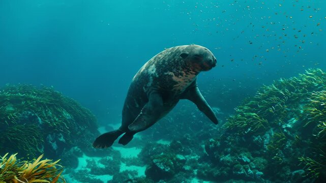 Steller's sea cow, an extinct massive herbivorous marine mammal that once thrived in the Bering Sea.