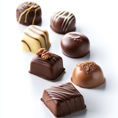 Obraz premium A row of chocolate candies with nuts on top