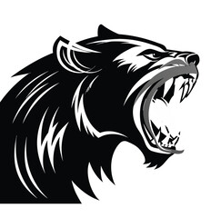 Graphic illustration of a roaring animal with bold lines and vibrant colors isolated on white background