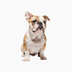 Obraz premium Adorable Bulldog Puppy Portrait: Capture the irresistible charm of a young bulldog, with its wrinkled brow, endearing expression, and unique markings, sitting patiently for a portrait.