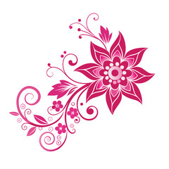 Elegant stylized floral corner design with delicate leaves and blossoms isolated on white background