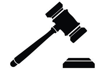 Black Silhouette of Gavel and Striking Block, Symbol of Law and Justice