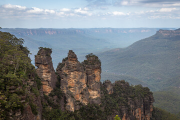 Day time taken from Echo Point Lookout, Katoomba Area of Blue Mountains National Park , with stunning views of the Jamison Valley and the iconic Three Sisters, in the Blue Mountains, NSW, Australia