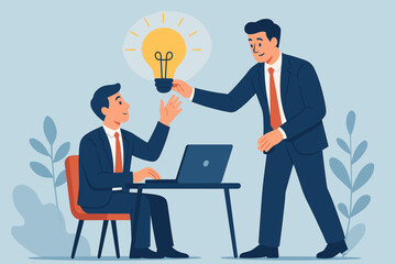 Business mentor coaching employee, advisor motivating for personal development and career success, leadership guidance, teamwork inspiration, training support, office collaboration