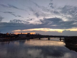 View from the bridge to the center of Warsaw and Wisla