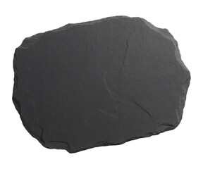 Black Stone Slab, Rough Surface, Uneven Edges, Isolated on Transparent and White Background