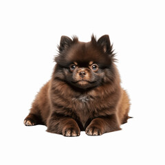 Pomeranian's Portrait: A charming Pomeranian, with its fluffy coat and inquisitive gaze, poses in a studio setting.