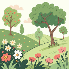 Spring nature background in flat vector 