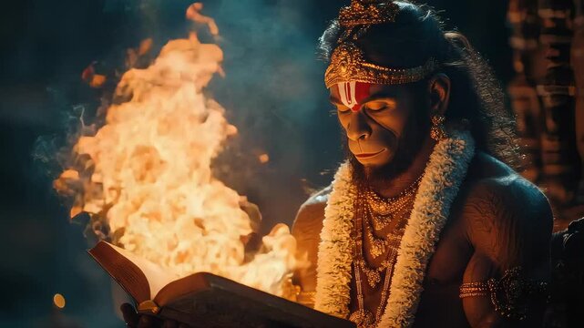 Devoted Hanuman: sacred energy, loyal servant, spiritual strength, divine protector, Ramabhakta icon, valor cultural recognition, Ramayana hero, divine power, Anjaneya reverence, epic bravery tribute.