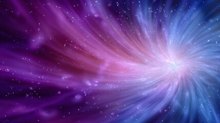 Fototapeta premium Futuristic vibrant abstract background with radial burst of light and energy emanating from center. Blue, purple, and pink light beams radiate, and glowing particles effects. Vector illustration