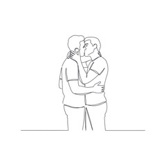 One Line Drawing Gay Couple Kissing LGBTQ Love Illustration Romantic Artwork