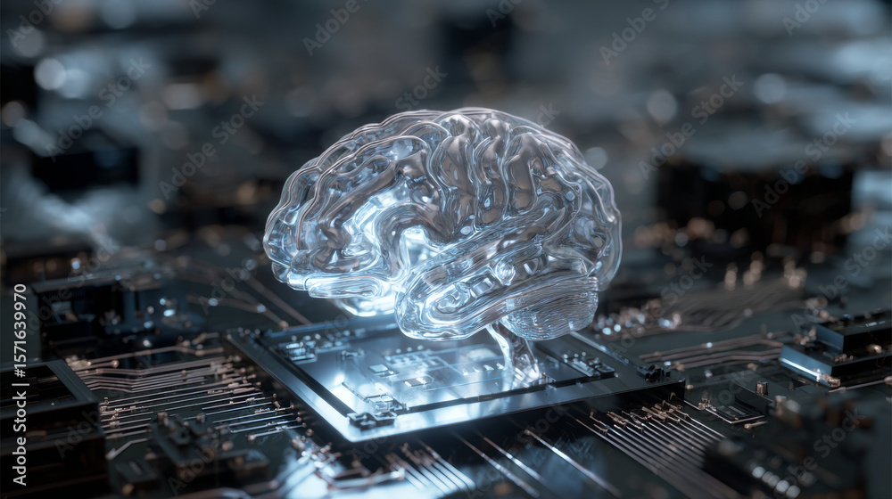 Poster digital brain with circuit and ai cocept. 3d rendering.