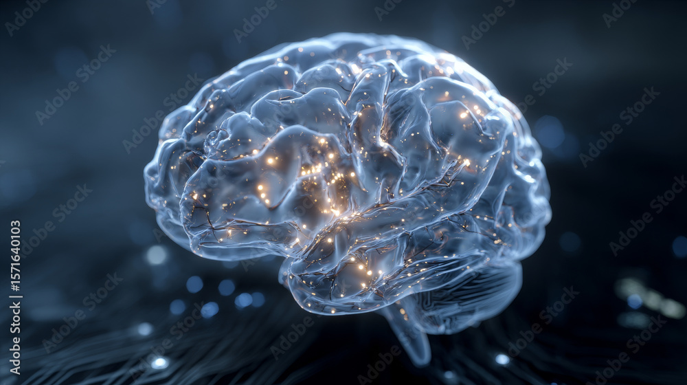 Poster digital brain with circuit and ai cocept. 3d rendering.