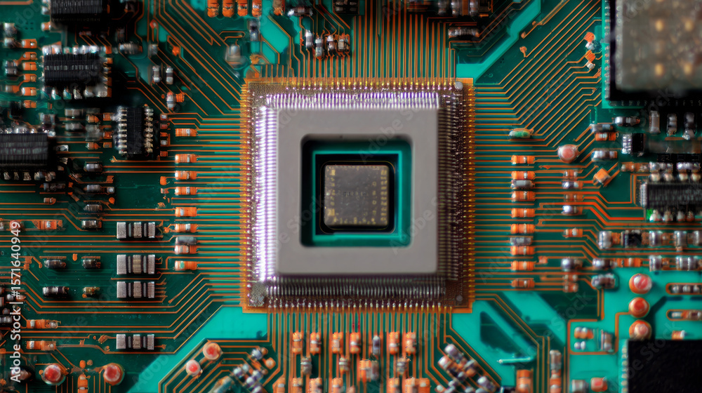 Poster circuit board. technology background. central computer processors cpu concept. motherboard digital c