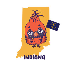 State animal Northern Cardinal holding the flag of Indiana