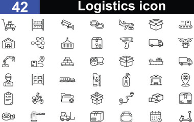 Modern logistics and delivery service icon with shipping elements isolated on transparent background