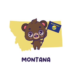 State animal Grizzly Bear holding the flag of Montana