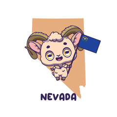 State animal Desert Bighorn Sheep holding the flag of Nevada