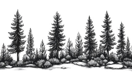 Obraz premium Serene Pine Forest Landscape Engraved Style EPS Image