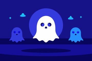 Obraz premium Floating Halloween Ghost Props in Blue Lit Room