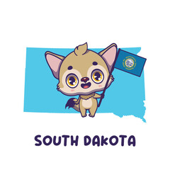 State animal Coyote holding the flag of South Dakota